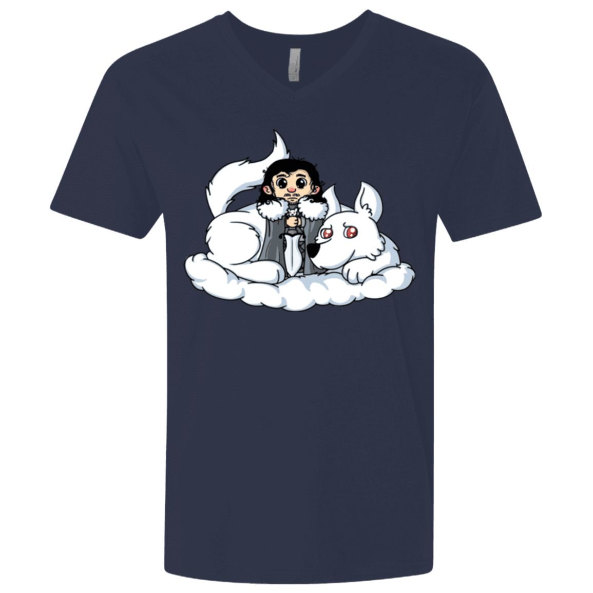 T-Shirts Midnight Navy / X-Small Cute Jon Snow and Ghost Men's Premium V-Neck