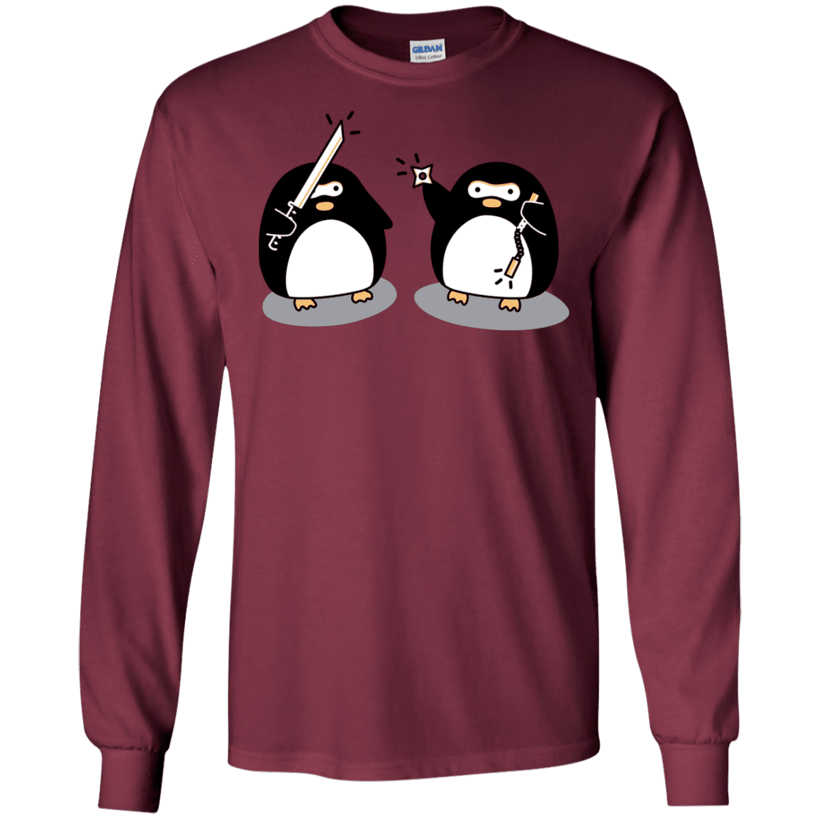 T-Shirts Maroon / S Cute Ninja Penguins Men's Long Sleeve T-Shirt