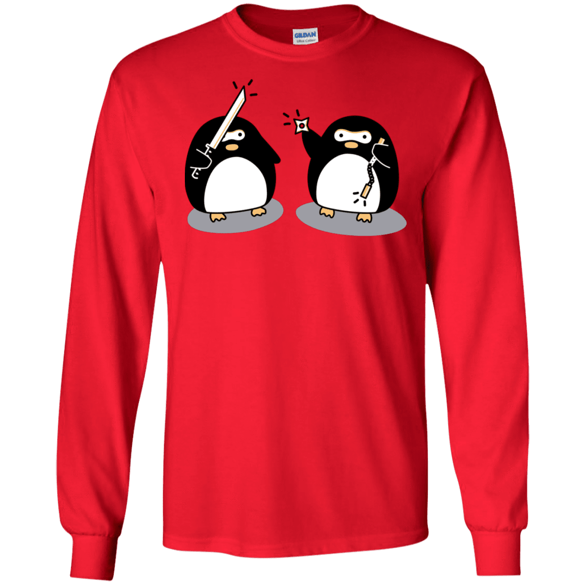 T-Shirts Red / S Cute Ninja Penguins Men's Long Sleeve T-Shirt