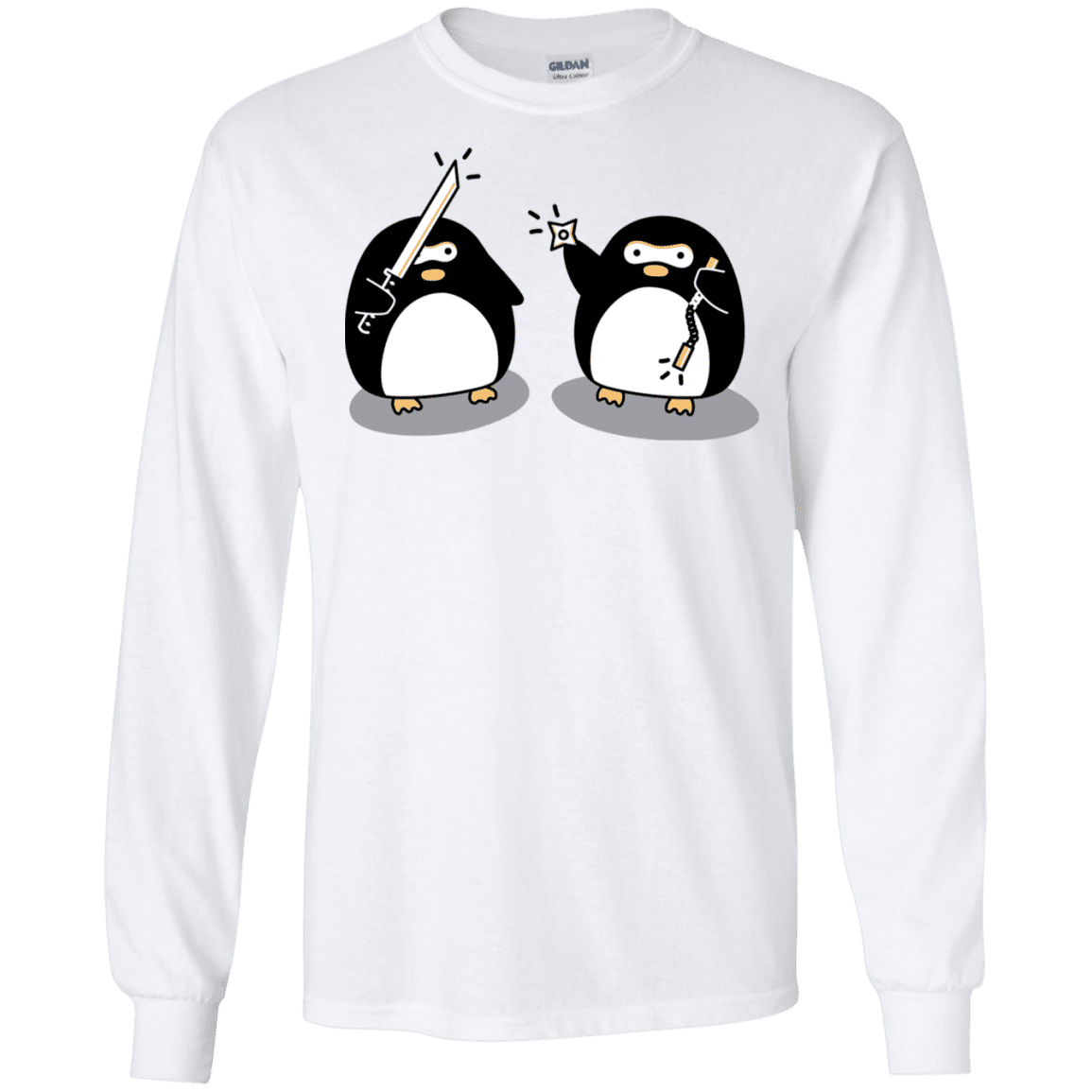 T-Shirts White / S Cute Ninja Penguins Men's Long Sleeve T-Shirt