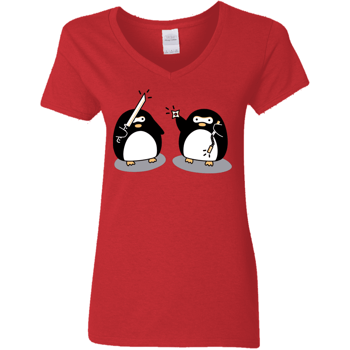 T-Shirts Red / S Cute Ninja Penguins Women's V-Neck T-Shirt