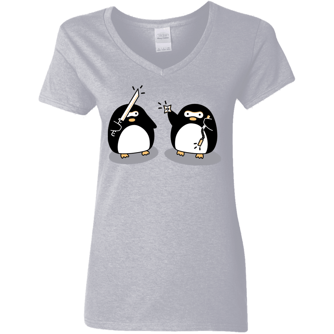 T-Shirts Sport Grey / S Cute Ninja Penguins Women's V-Neck T-Shirt