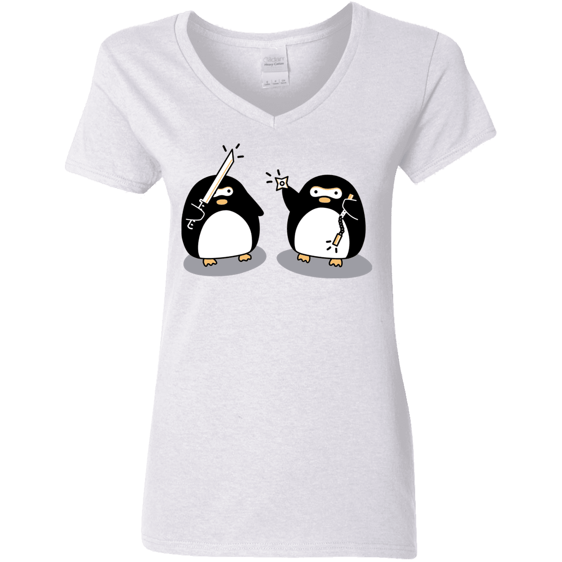 T-Shirts White / S Cute Ninja Penguins Women's V-Neck T-Shirt