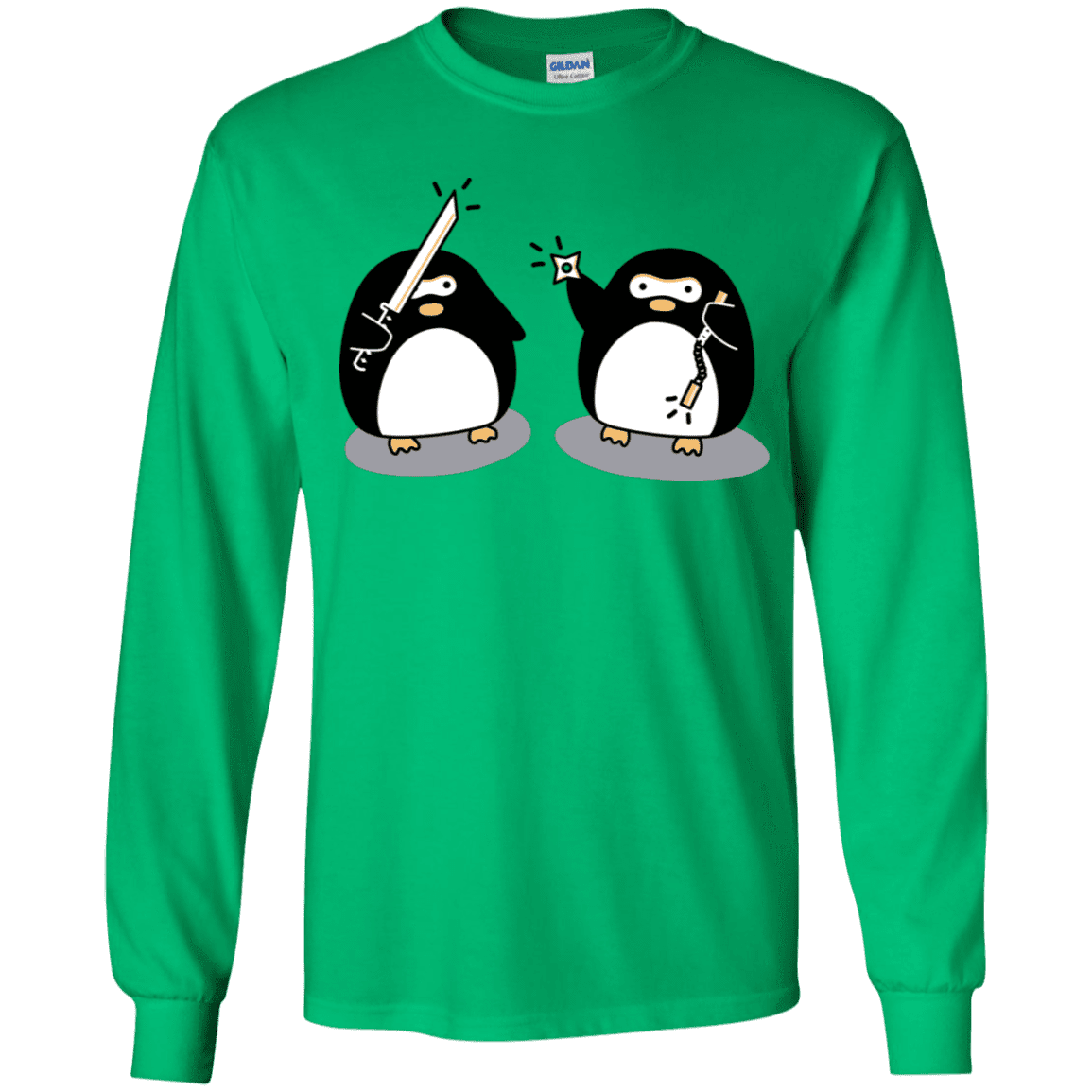 T-Shirts Irish Green / YS Cute Ninja Penguins Youth Long Sleeve T-Shirt