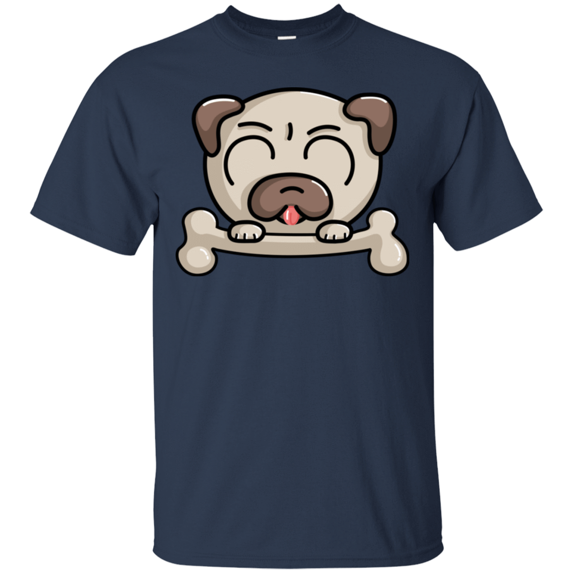 T-Shirts Navy / S Cute Pug and Bone T-Shirt