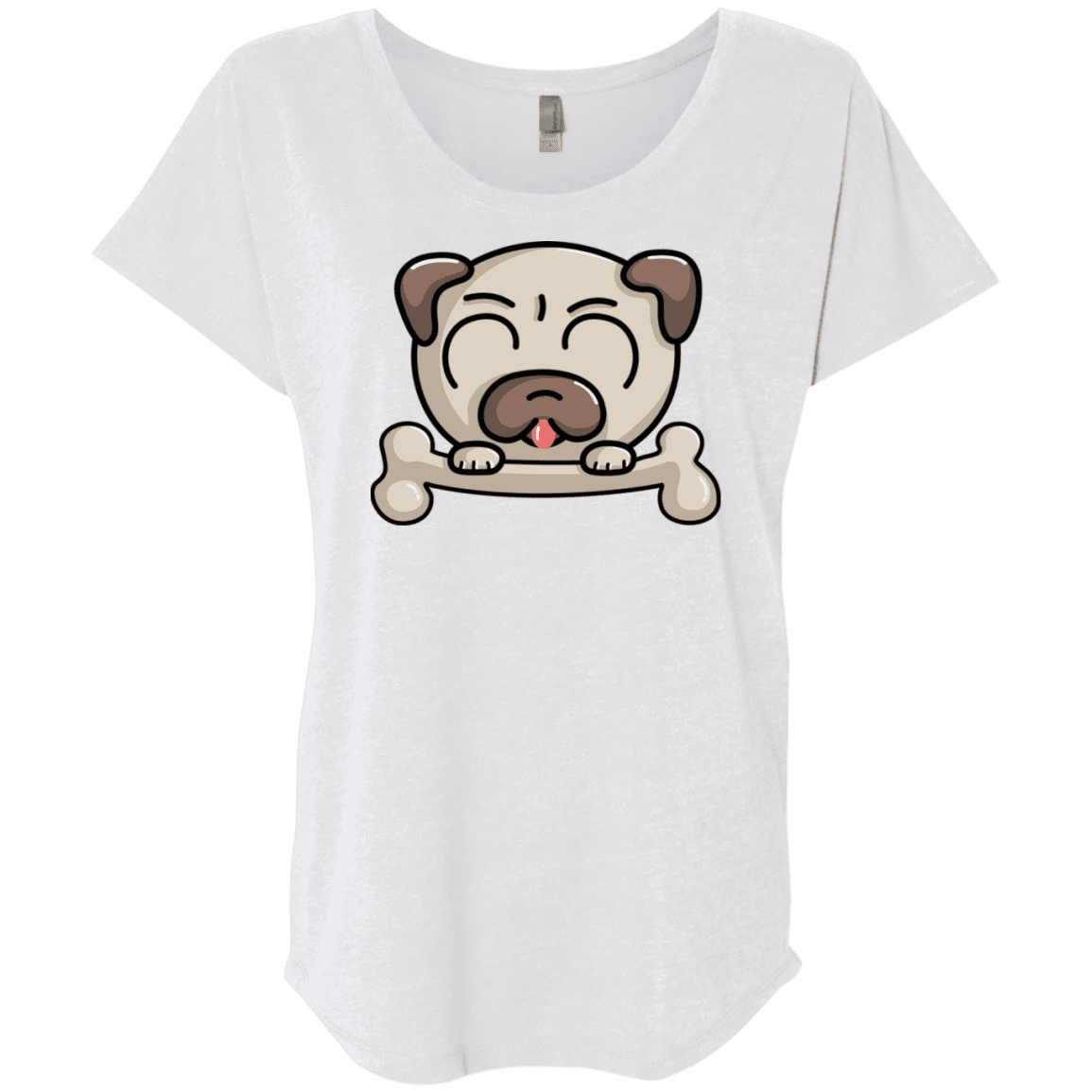 T-Shirts Heather White / X-Small Cute Pug and Bone Triblend Dolman Sleeve