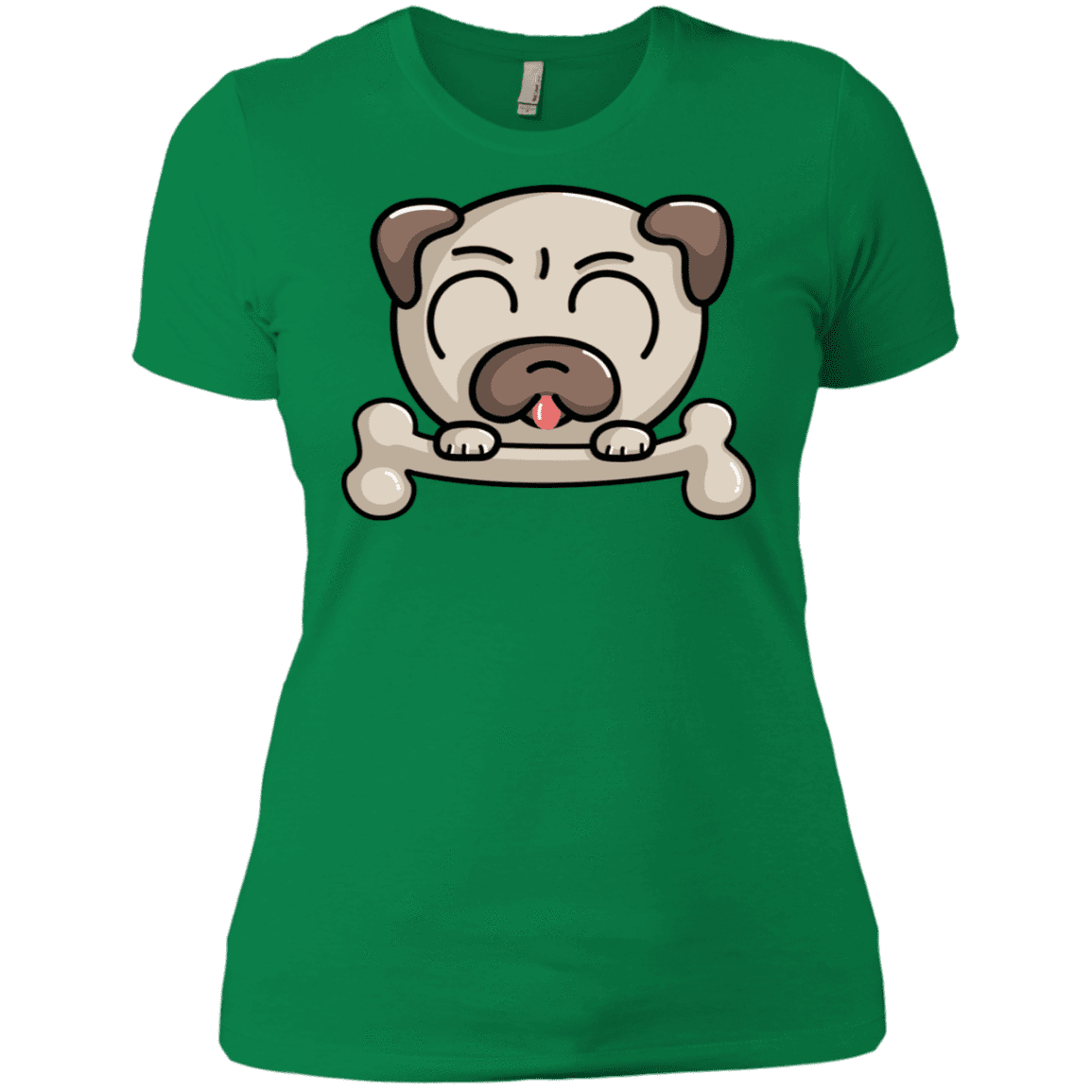 T-Shirts Kelly Green / X-Small Cute Pug and Bone Women's Premium T-Shirt