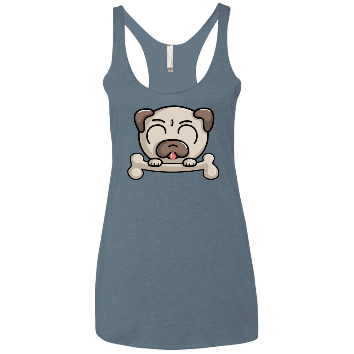 T-Shirts Indigo / X-Small Cute Pug and Bone Women's Triblend Racerback Tank