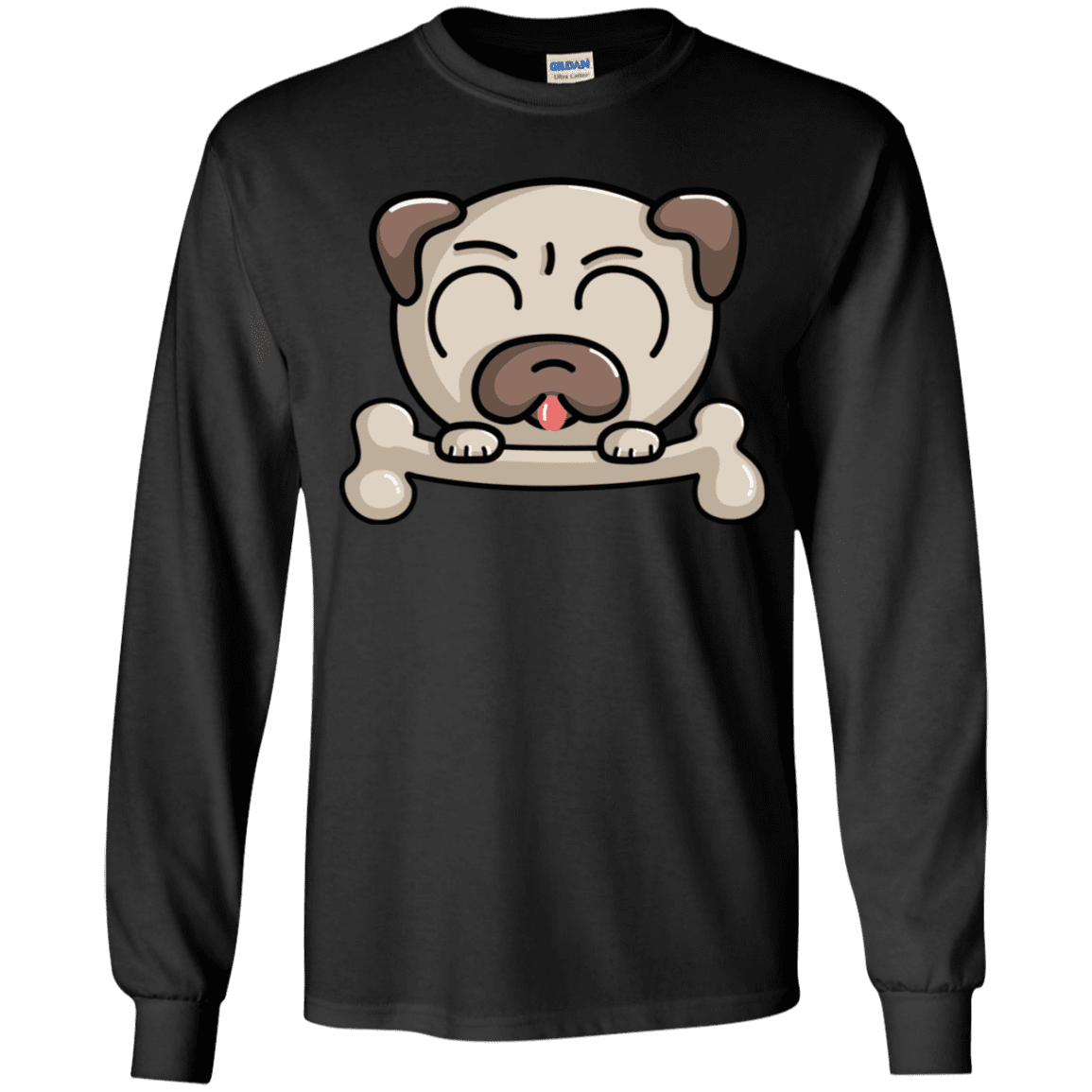 T-Shirts Black / YS Cute Pug and Bone Youth Long Sleeve T-Shirt
