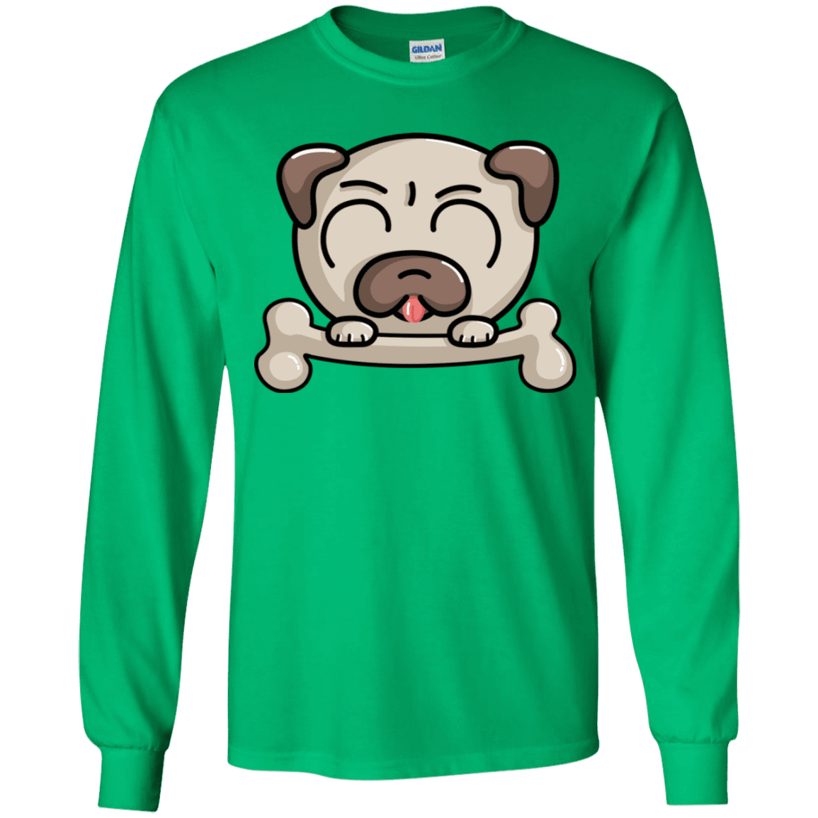 T-Shirts Irish Green / YS Cute Pug and Bone Youth Long Sleeve T-Shirt