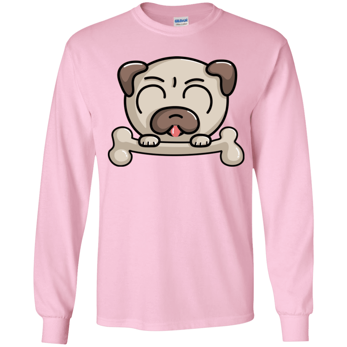 T-Shirts Light Pink / YS Cute Pug and Bone Youth Long Sleeve T-Shirt