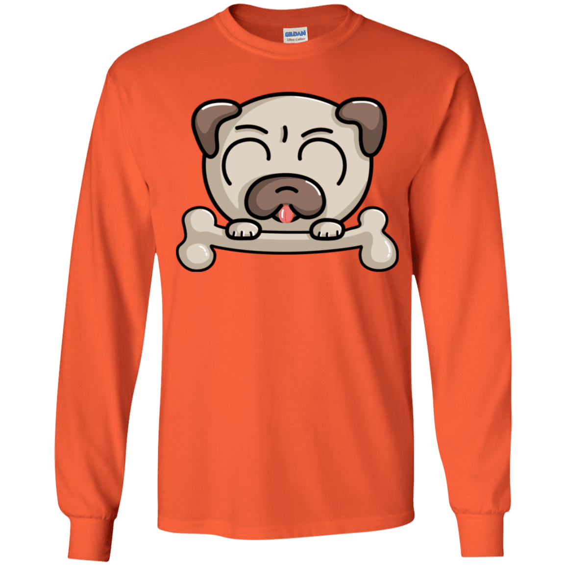 T-Shirts Orange / YS Cute Pug and Bone Youth Long Sleeve T-Shirt