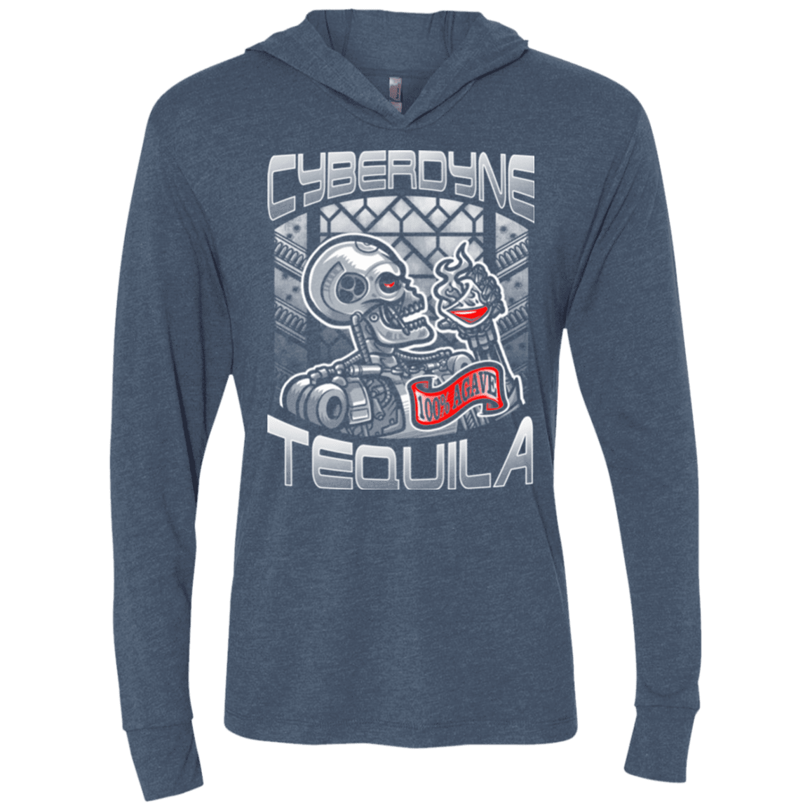 T-Shirts Indigo / X-Small Cyberdyne Whiskey Triblend Long Sleeve Hoodie Tee