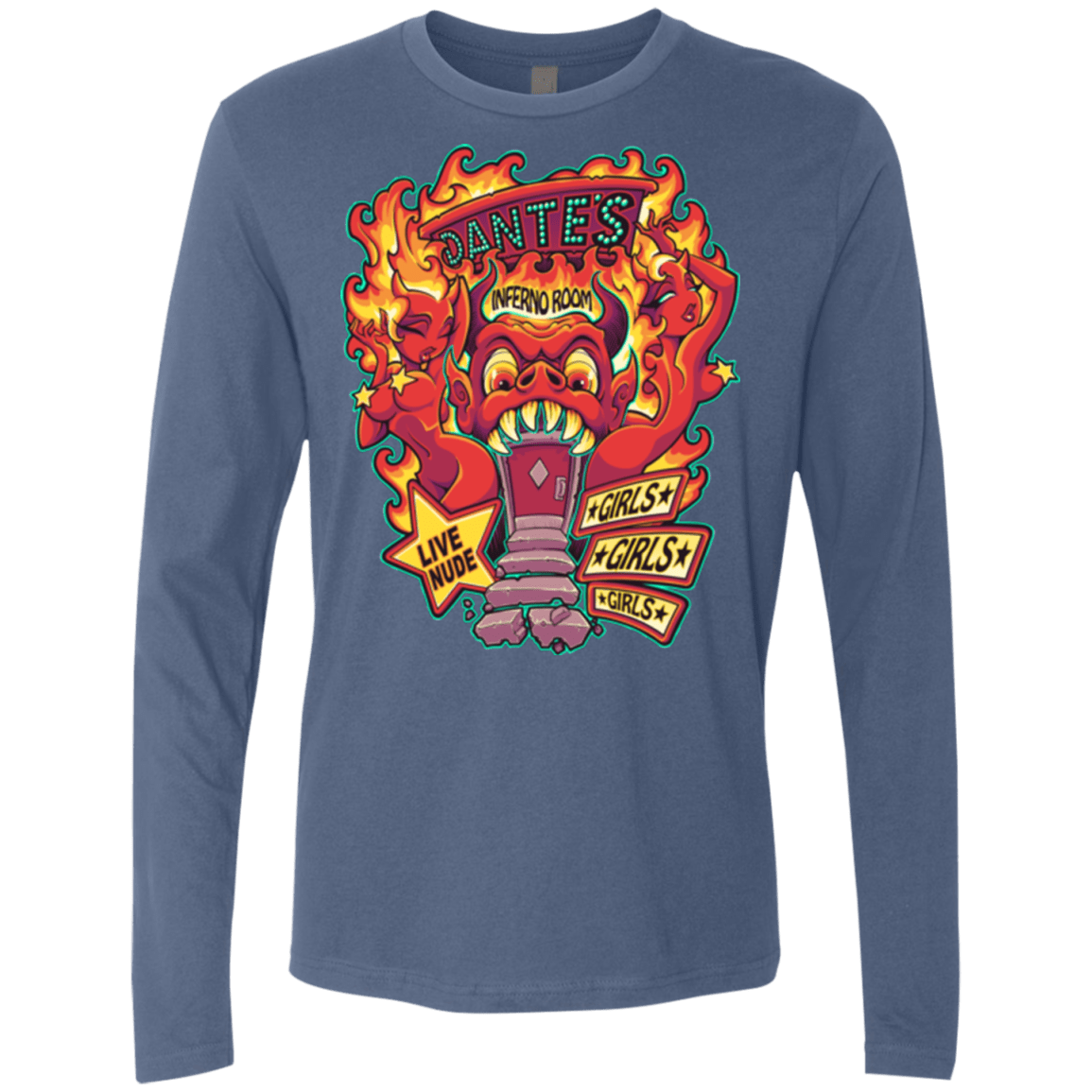 T-Shirts Indigo / Small Dantes Inferno Room Men's Premium Long Sleeve