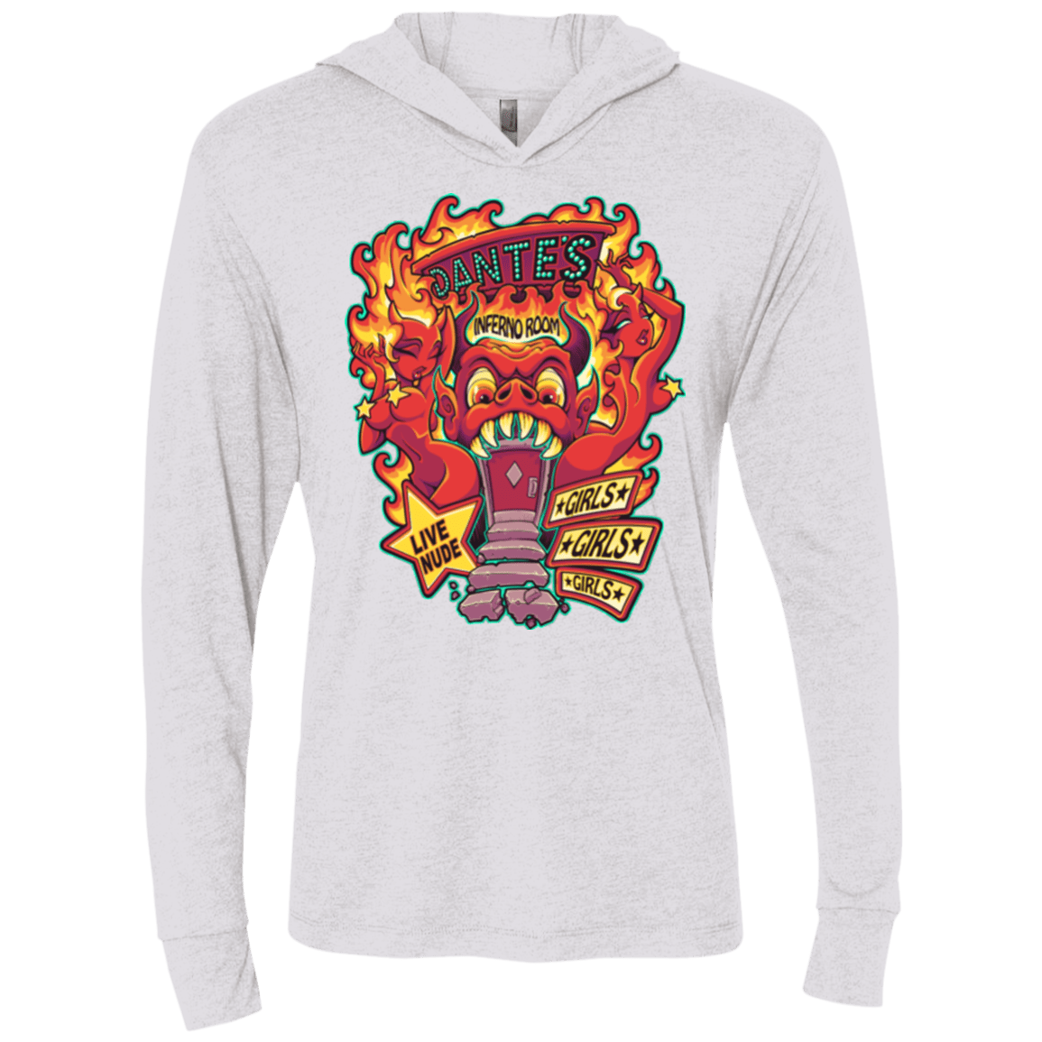 T-Shirts Heather White / X-Small Dantes Inferno Room Triblend Long Sleeve Hoodie Tee