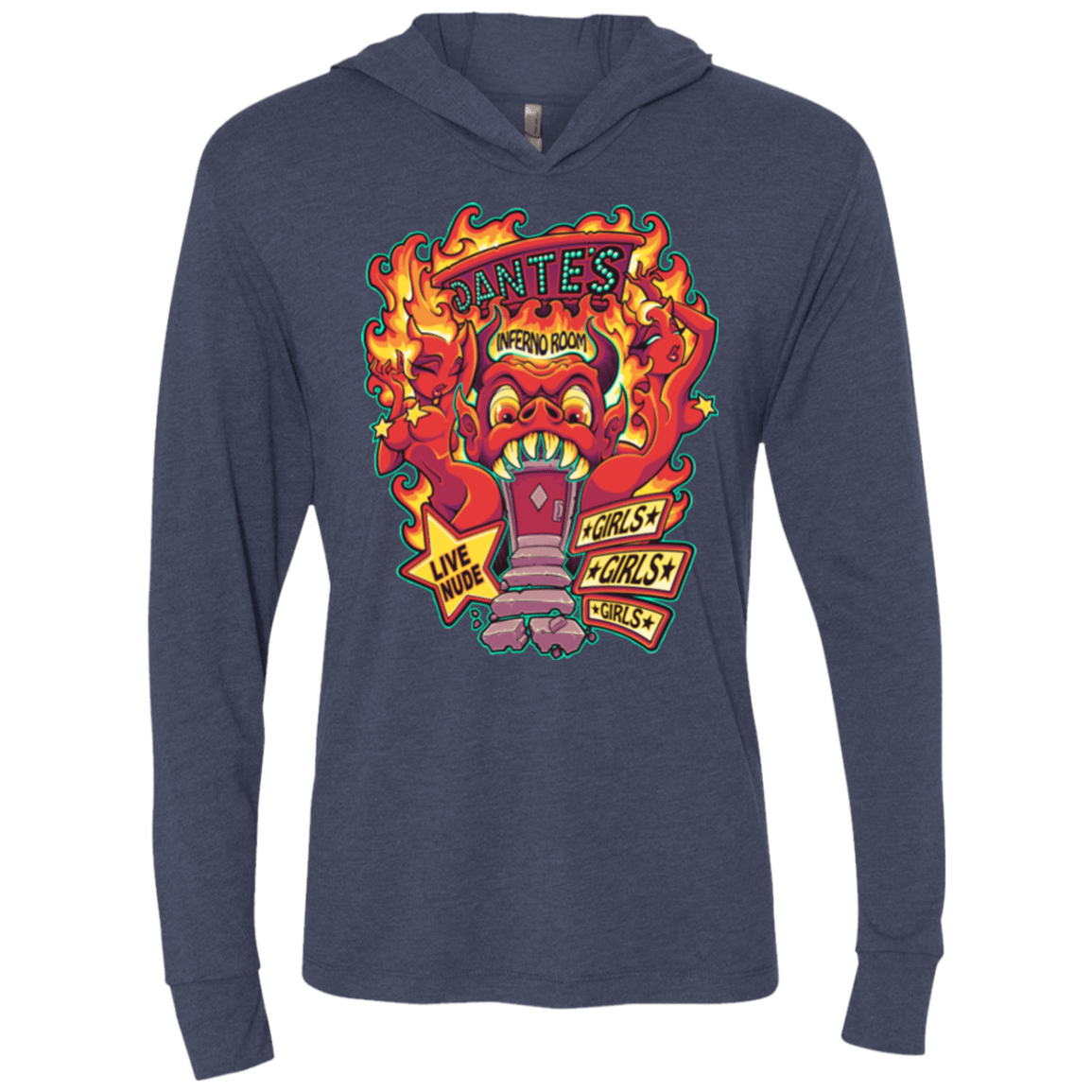 T-Shirts Vintage Navy / X-Small Dantes Inferno Room Triblend Long Sleeve Hoodie Tee