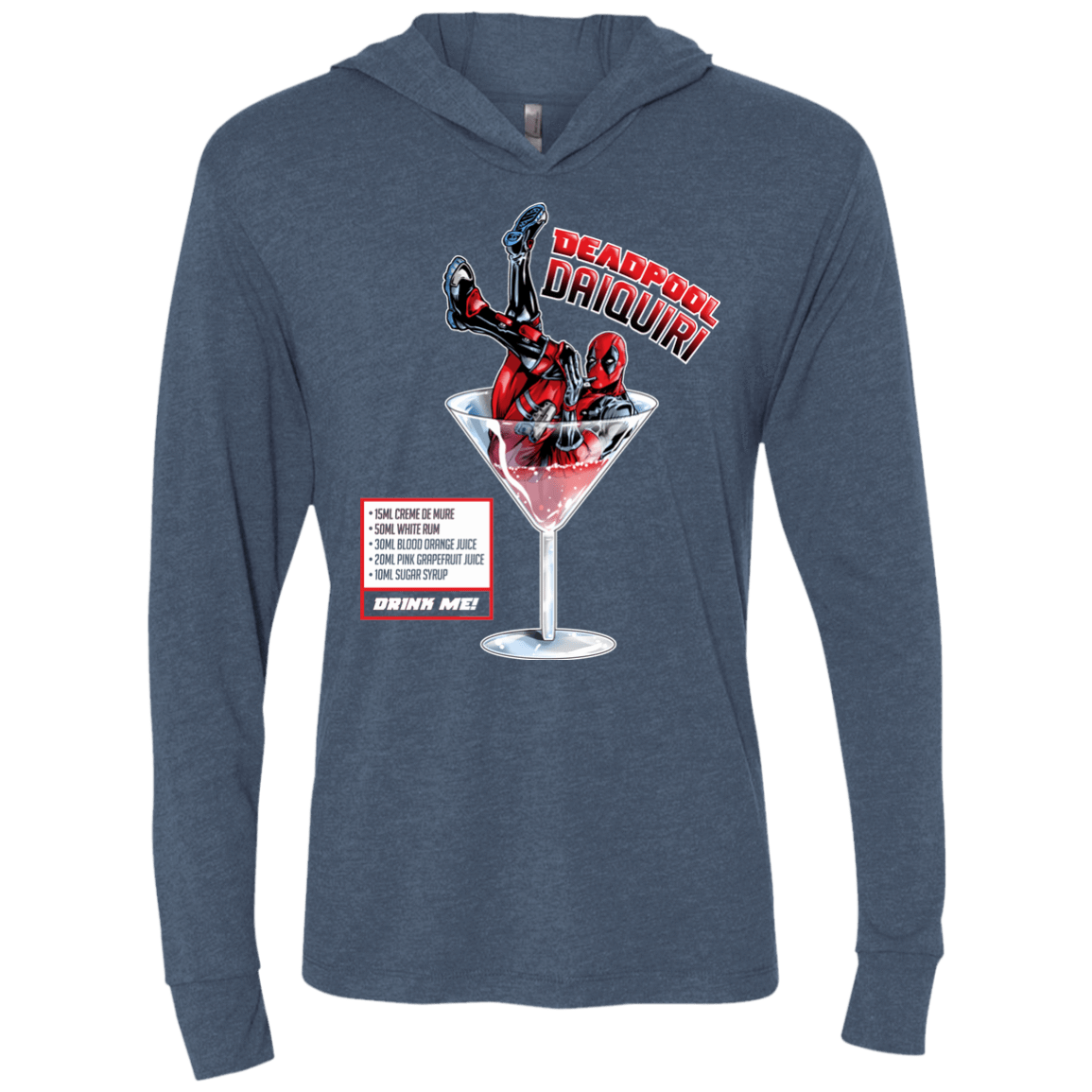 T-Shirts Indigo / X-Small Deadpool Daiquiri Triblend Long Sleeve Hoodie Tee