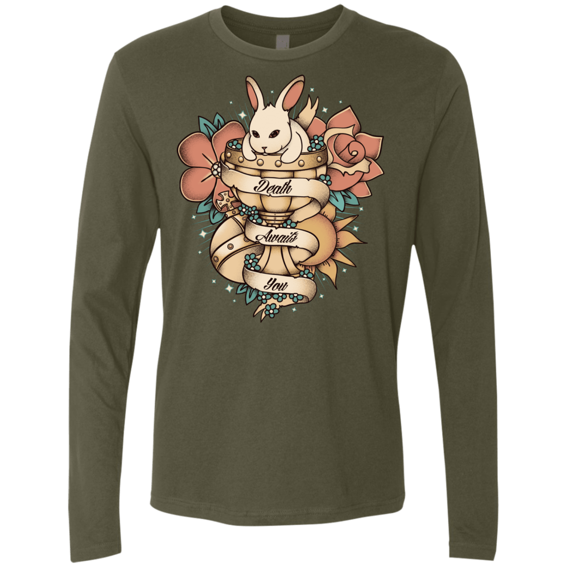 T-Shirts Military Green / Small Death Awaits You Men's Premium Long Sleeve