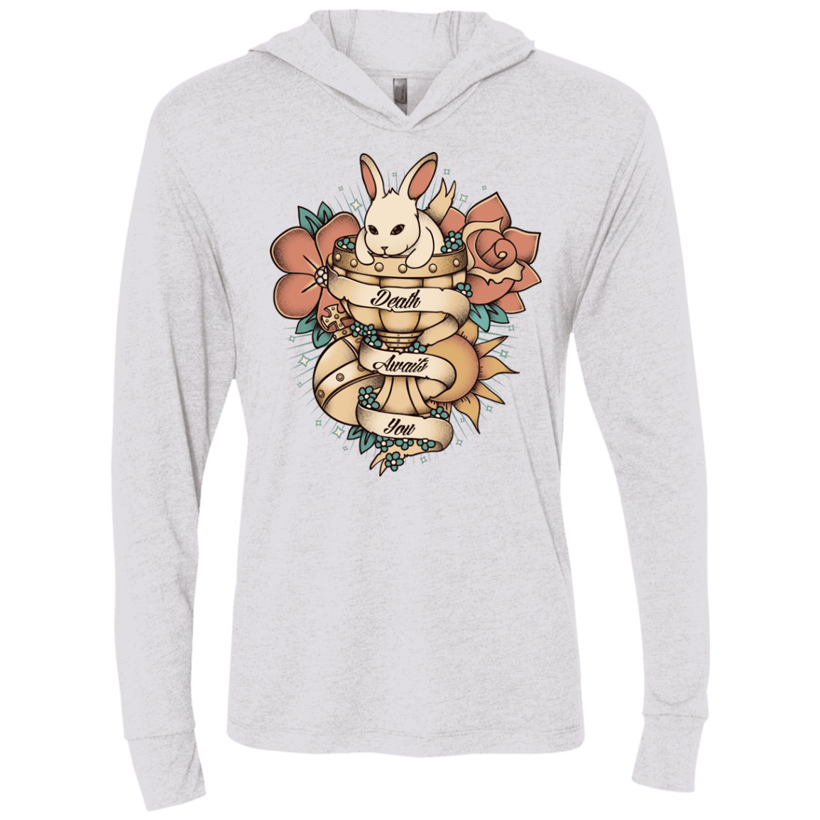 T-Shirts Heather White / X-Small Death Awaits You Triblend Long Sleeve Hoodie Tee