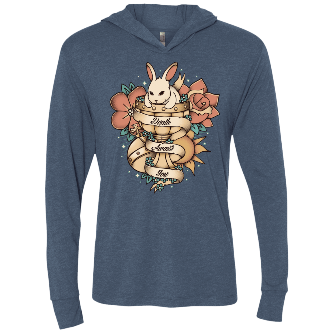 T-Shirts Indigo / X-Small Death Awaits You Triblend Long Sleeve Hoodie Tee