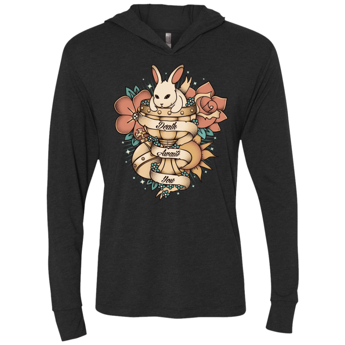 T-Shirts Vintage Black / X-Small Death Awaits You Triblend Long Sleeve Hoodie Tee