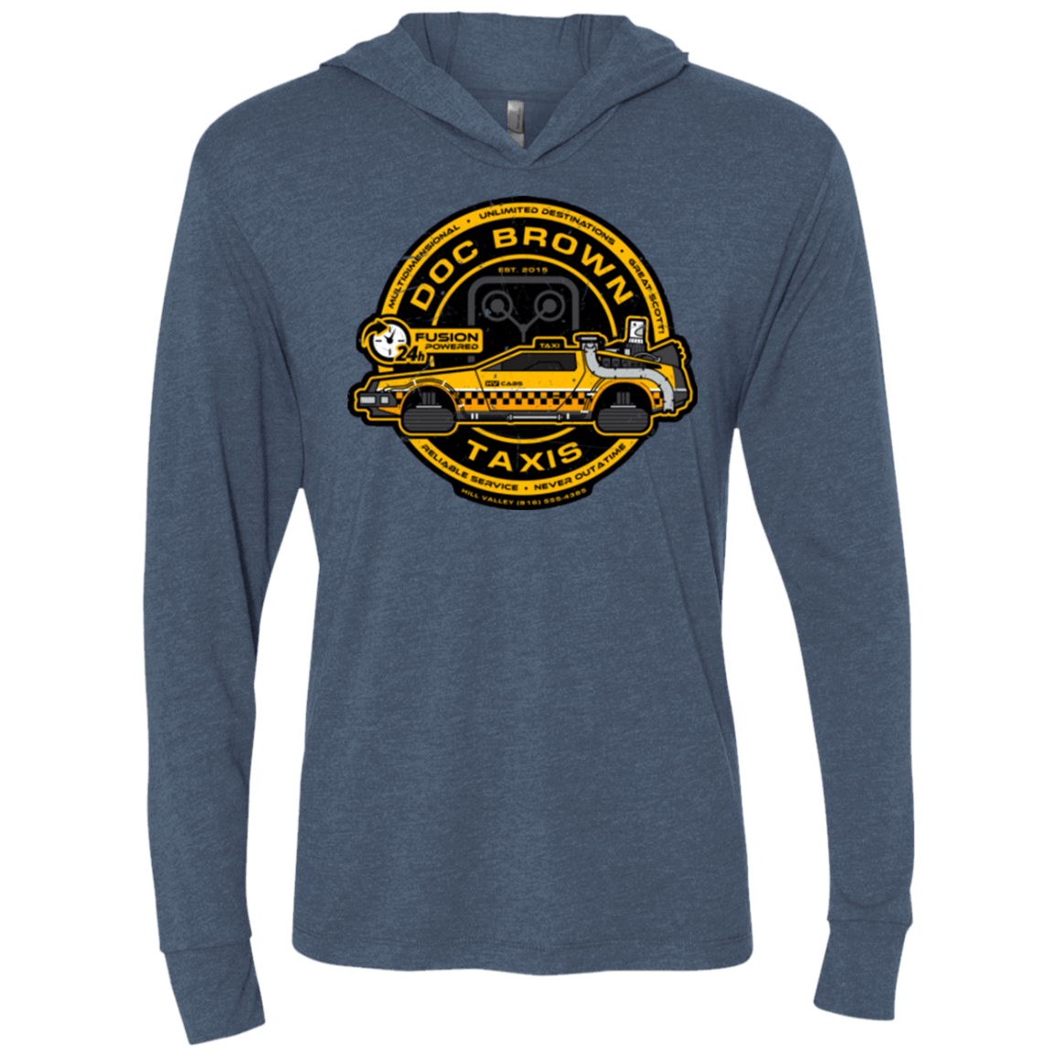T-Shirts Indigo / X-Small Doc Brown Taxis Triblend Long Sleeve Hoodie Tee