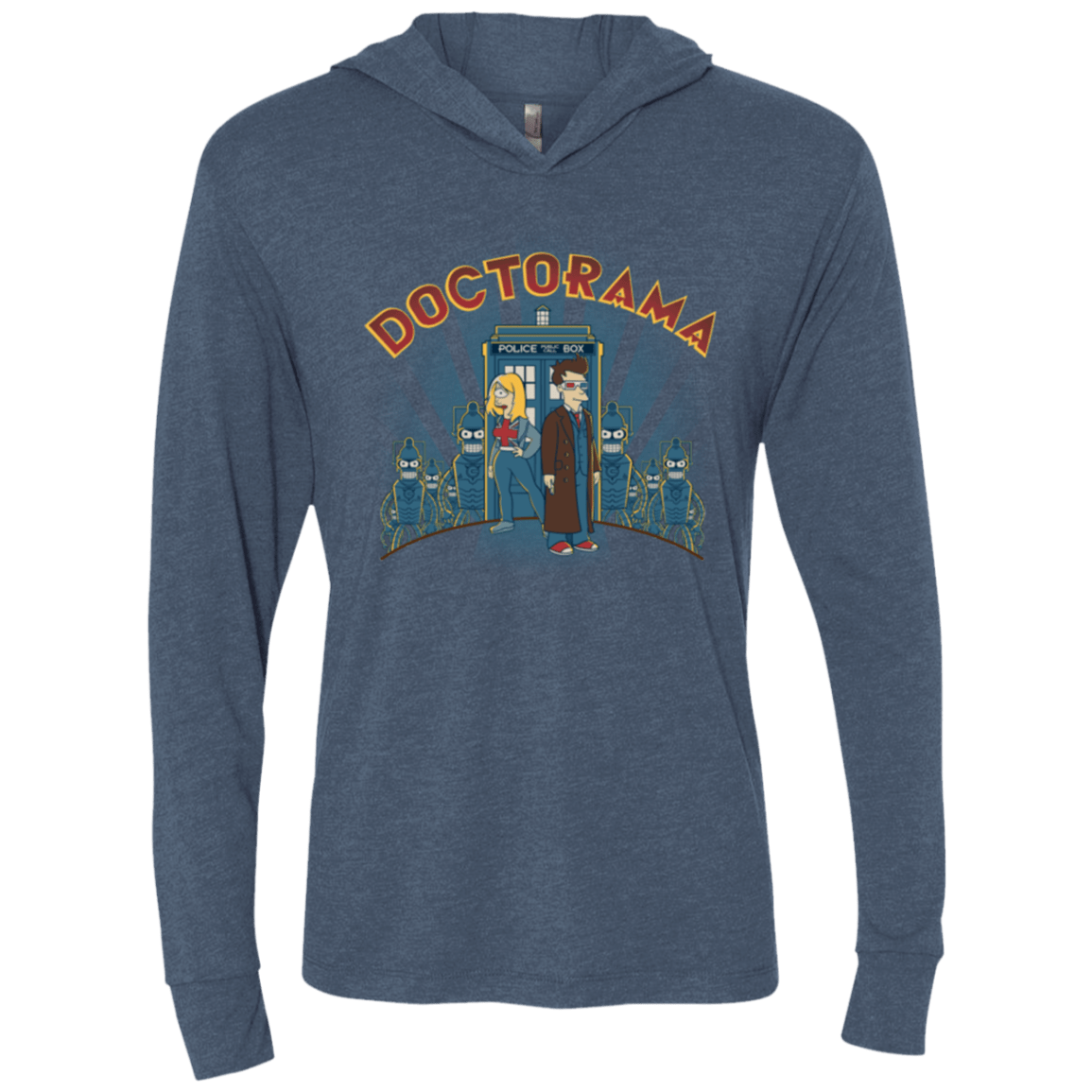 T-Shirts Indigo / X-Small Doctorama (1) Triblend Long Sleeve Hoodie Tee