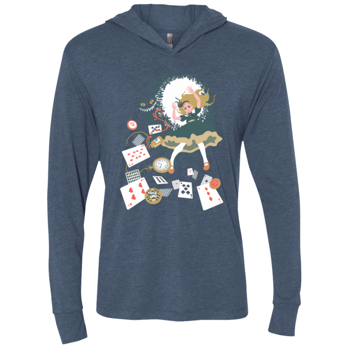 T-Shirts Indigo / X-Small Down the rabbit hole Triblend Long Sleeve Hoodie Tee