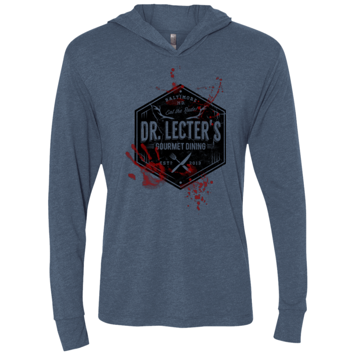 T-Shirts Indigo / X-Small Dr. Lecter's Gourmet Dining Triblend Long Sleeve Hoodie Tee