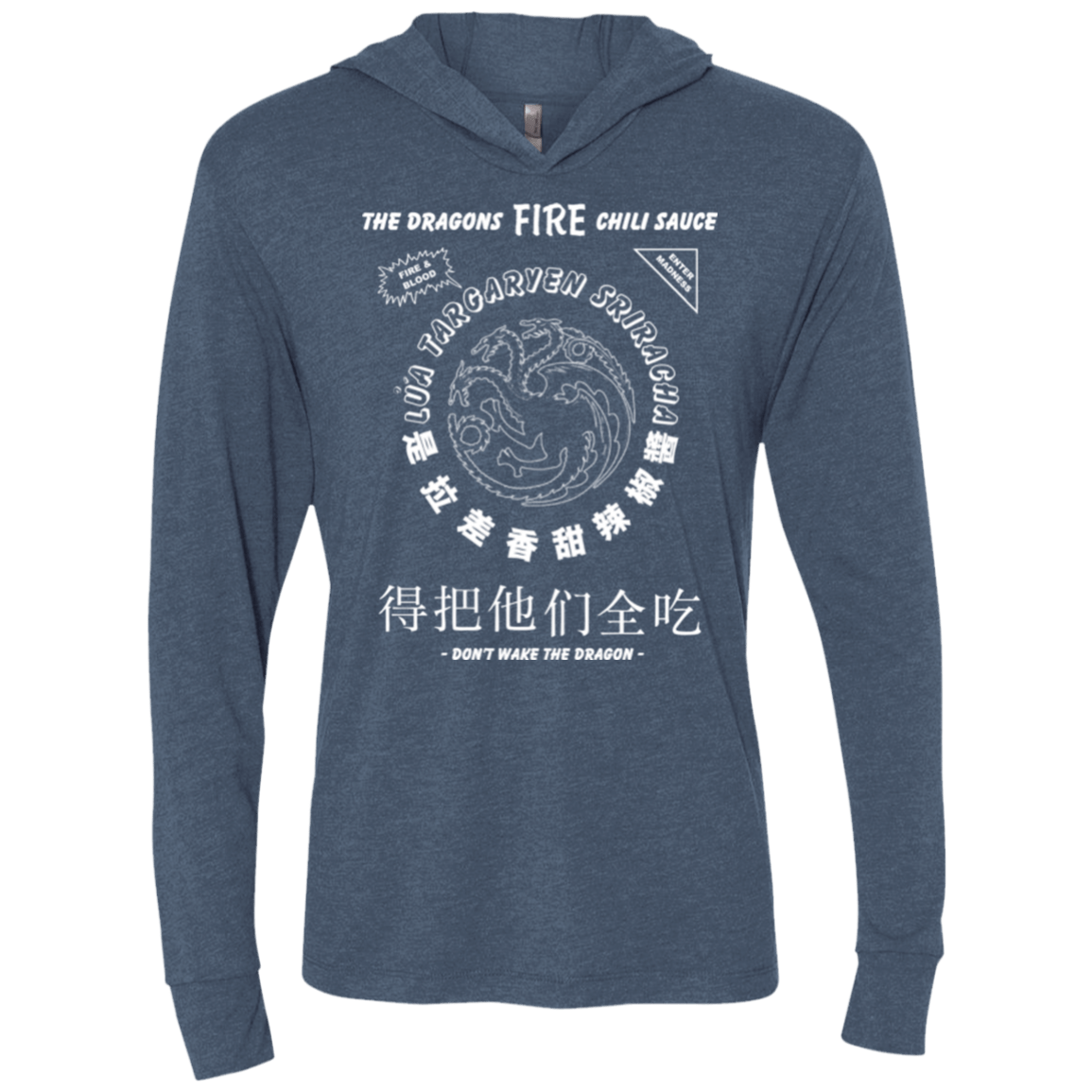 T-Shirts Indigo / X-Small Dragons Fire Chili Sauce Triblend Long Sleeve Hoodie Tee