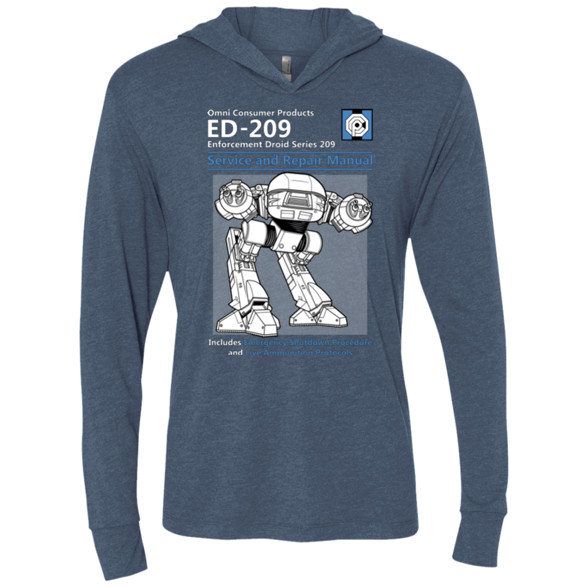 T-Shirts Indigo / X-Small ED209 SERVICE & REPAIR MANUAL Triblend Long Sleeve Hoodie Tee