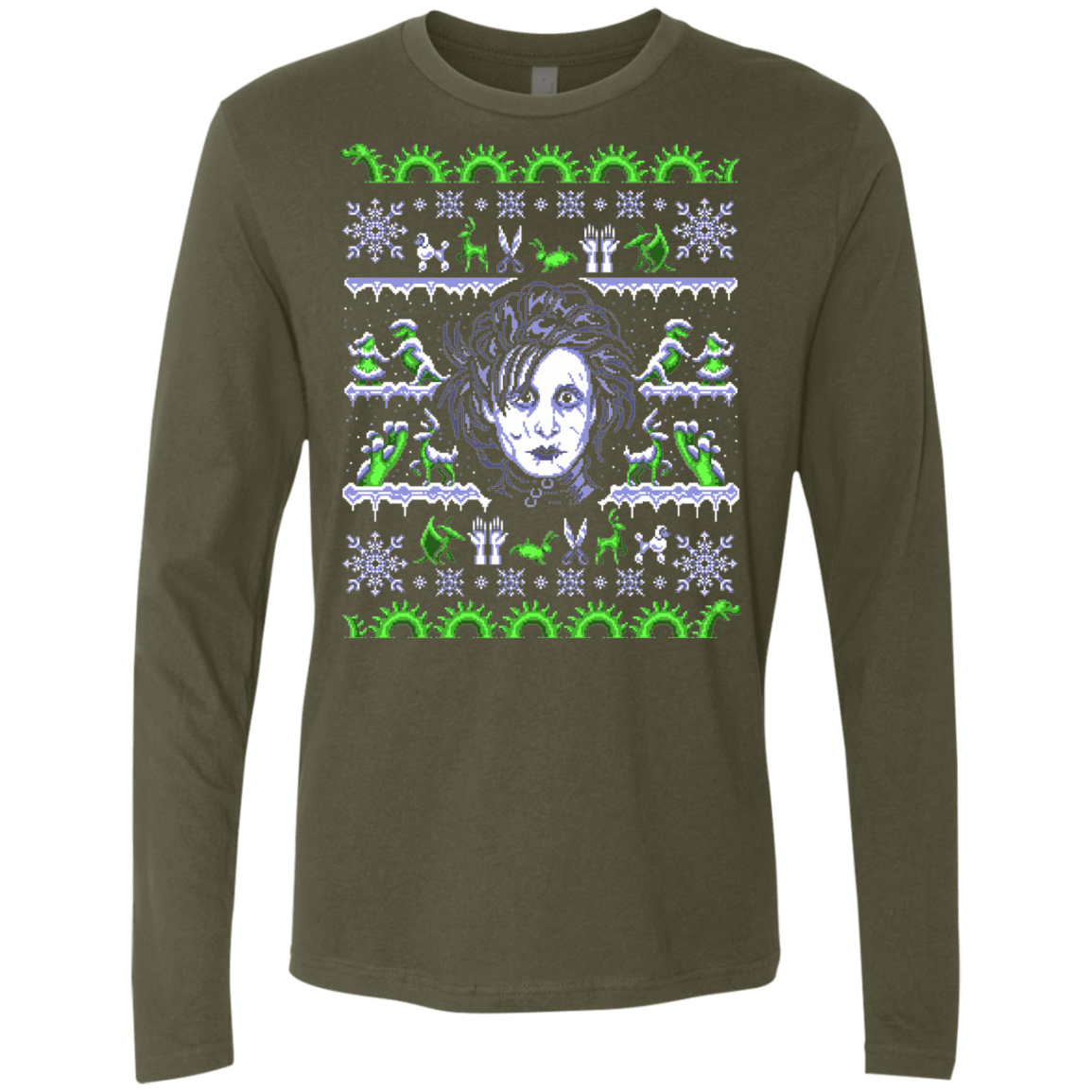 T-Shirts Military Green / Small Edward Scissorhands ugly sweater Men's Premium Long Sleeve