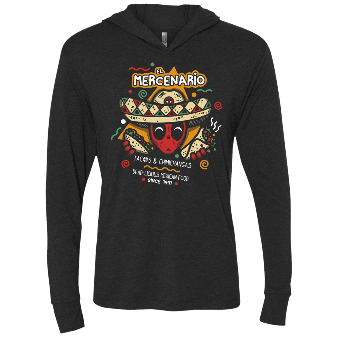 T-Shirts Vintage Black / X-Small El Mercenario Mexican Food Triblend Long Sleeve Hoodie Tee