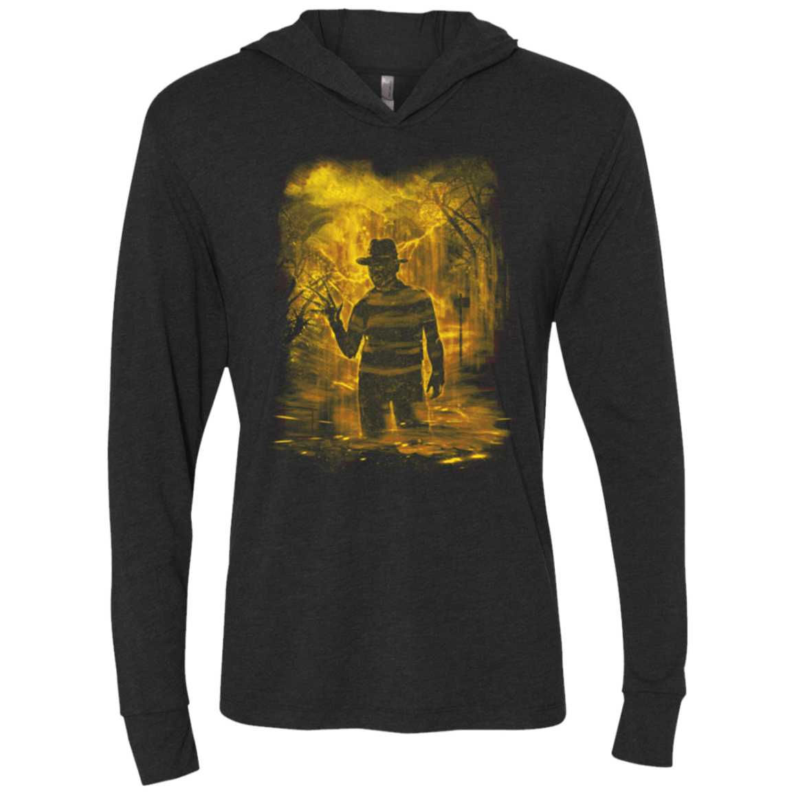 T-Shirts Vintage Black / X-Small Elm Street Storm Orange Triblend Long Sleeve Hoodie Tee