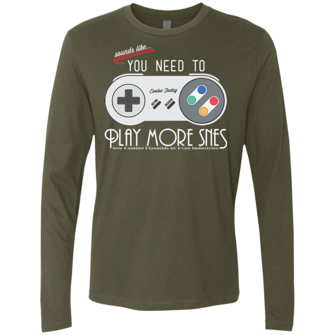 T-Shirts Military Green / Small Evolve Today! Play More SNES Men's Premium Long Sleeve