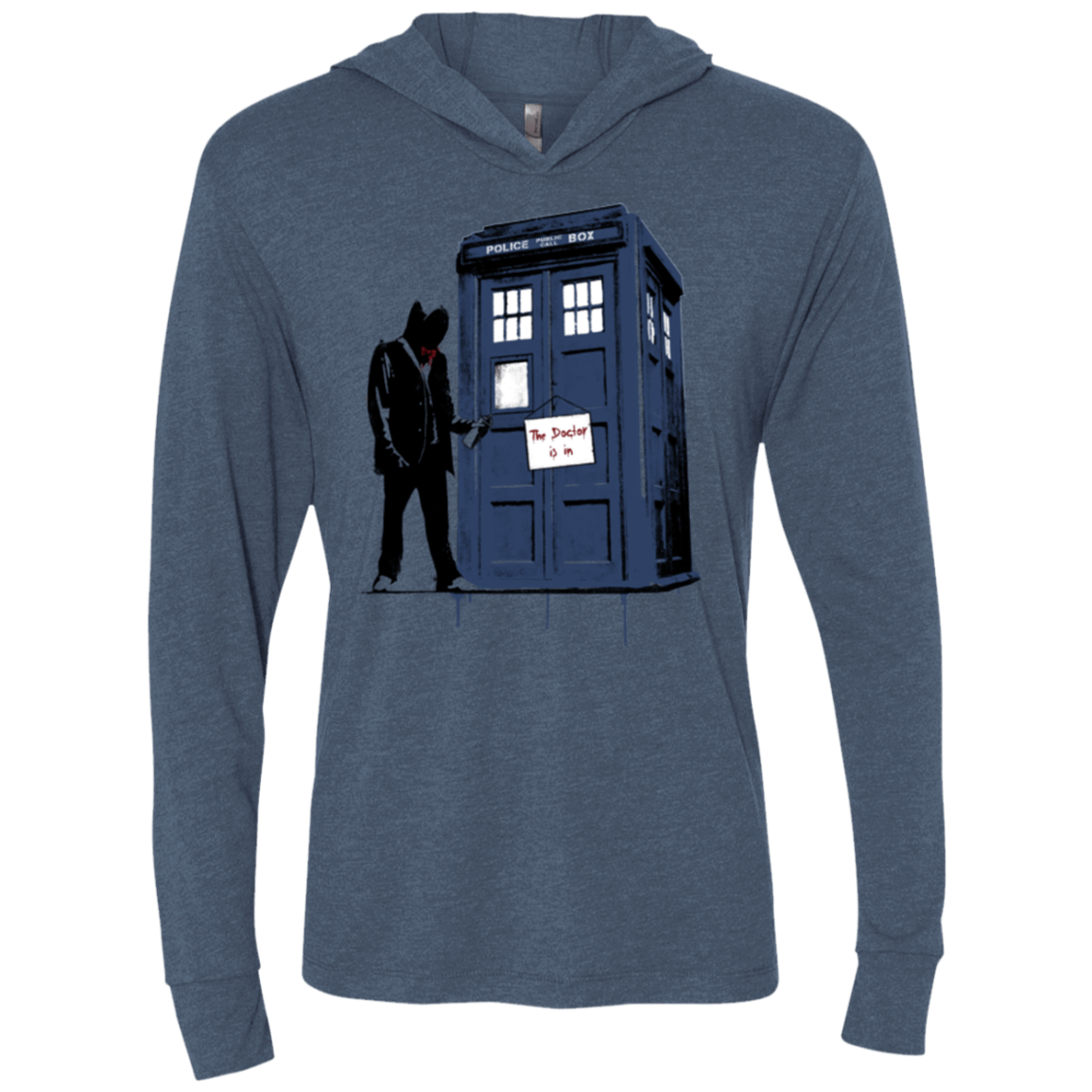 T-Shirts Indigo / X-Small Exit Through Tardis Triblend Long Sleeve Hoodie Tee