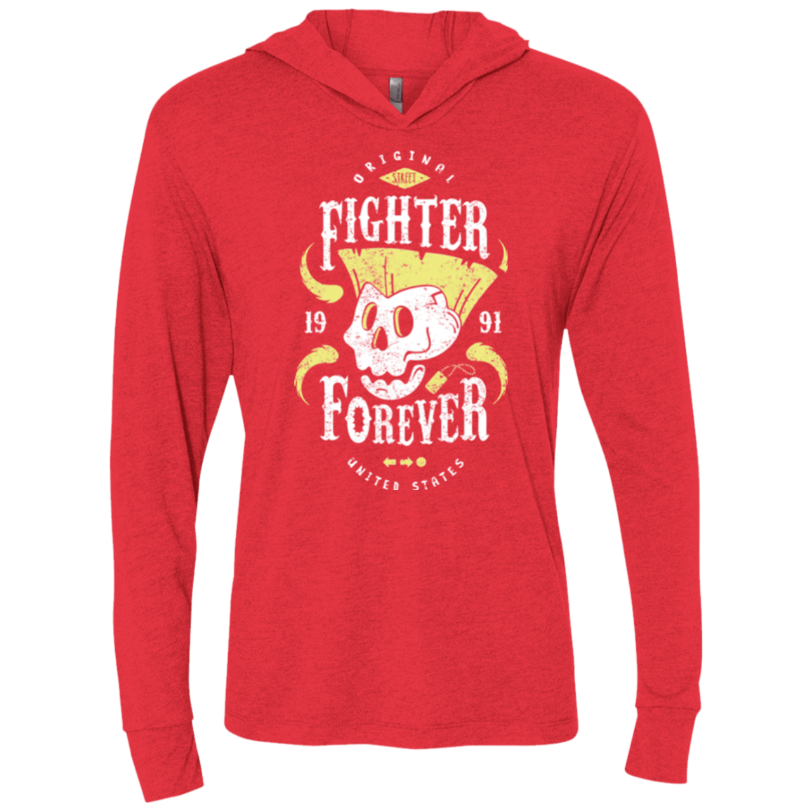 T-Shirts Vintage Red / X-Small Fighter Forever Guile Triblend Long Sleeve Hoodie Tee