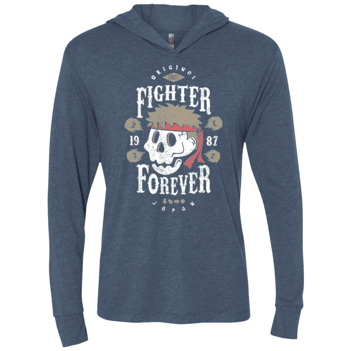 T-Shirts Indigo / X-Small Fighter Forever Ryu Triblend Long Sleeve Hoodie Tee