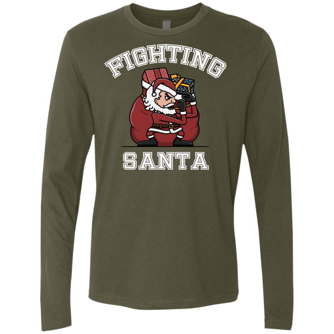 T-Shirts Military Green / S Fighting Santa Men's Premium Long Sleeve