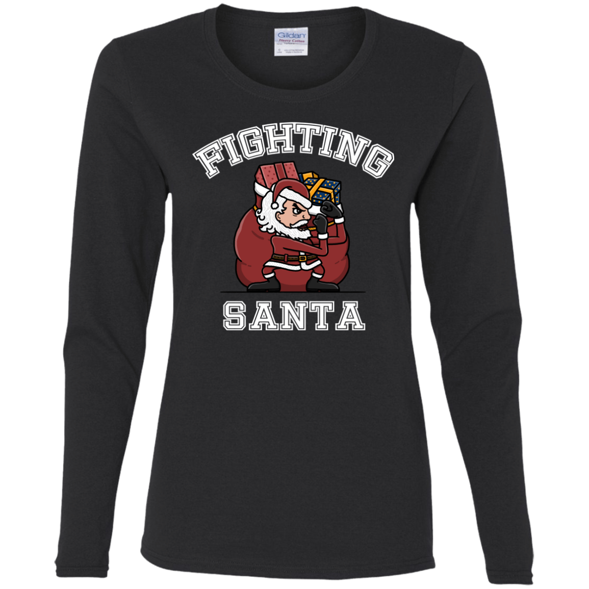 T-Shirts Black / S Fighting Santa Women's Long Sleeve T-Shirt