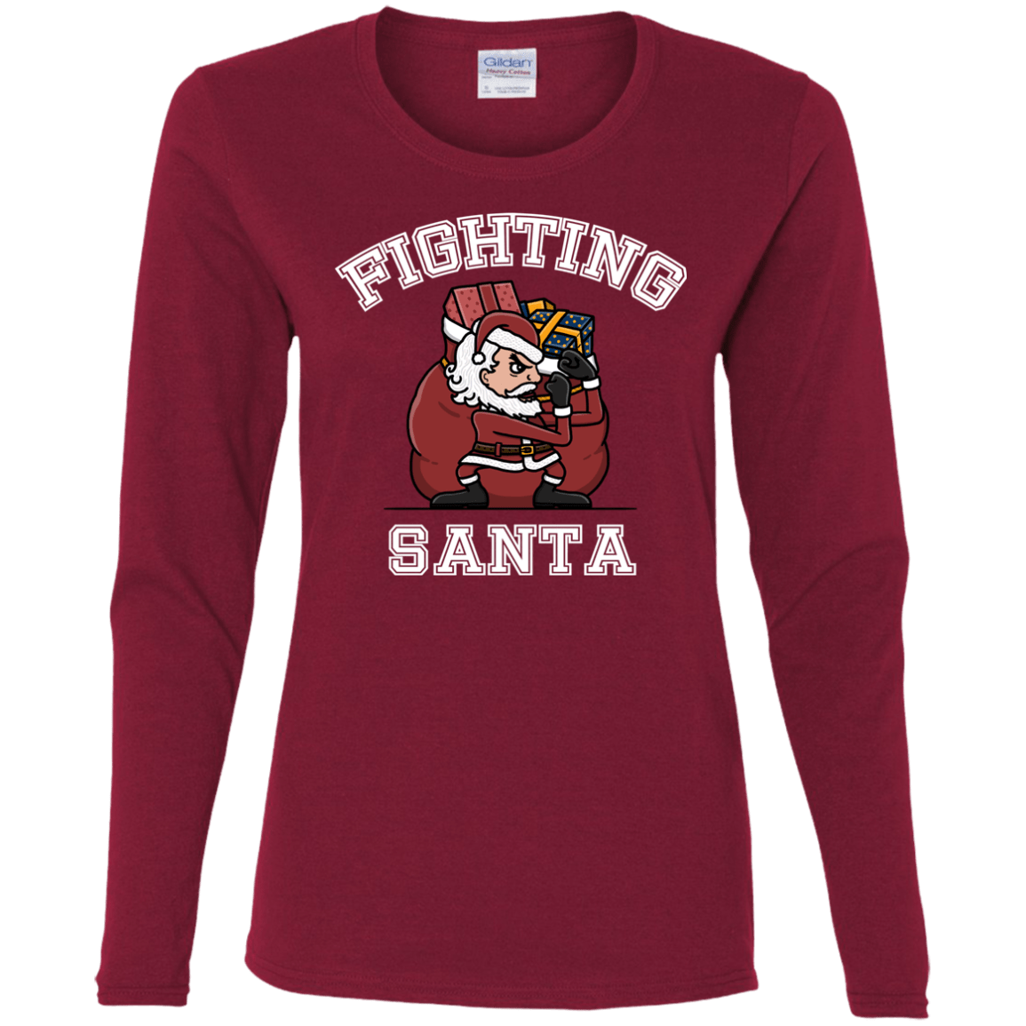 T-Shirts Cardinal / S Fighting Santa Women's Long Sleeve T-Shirt