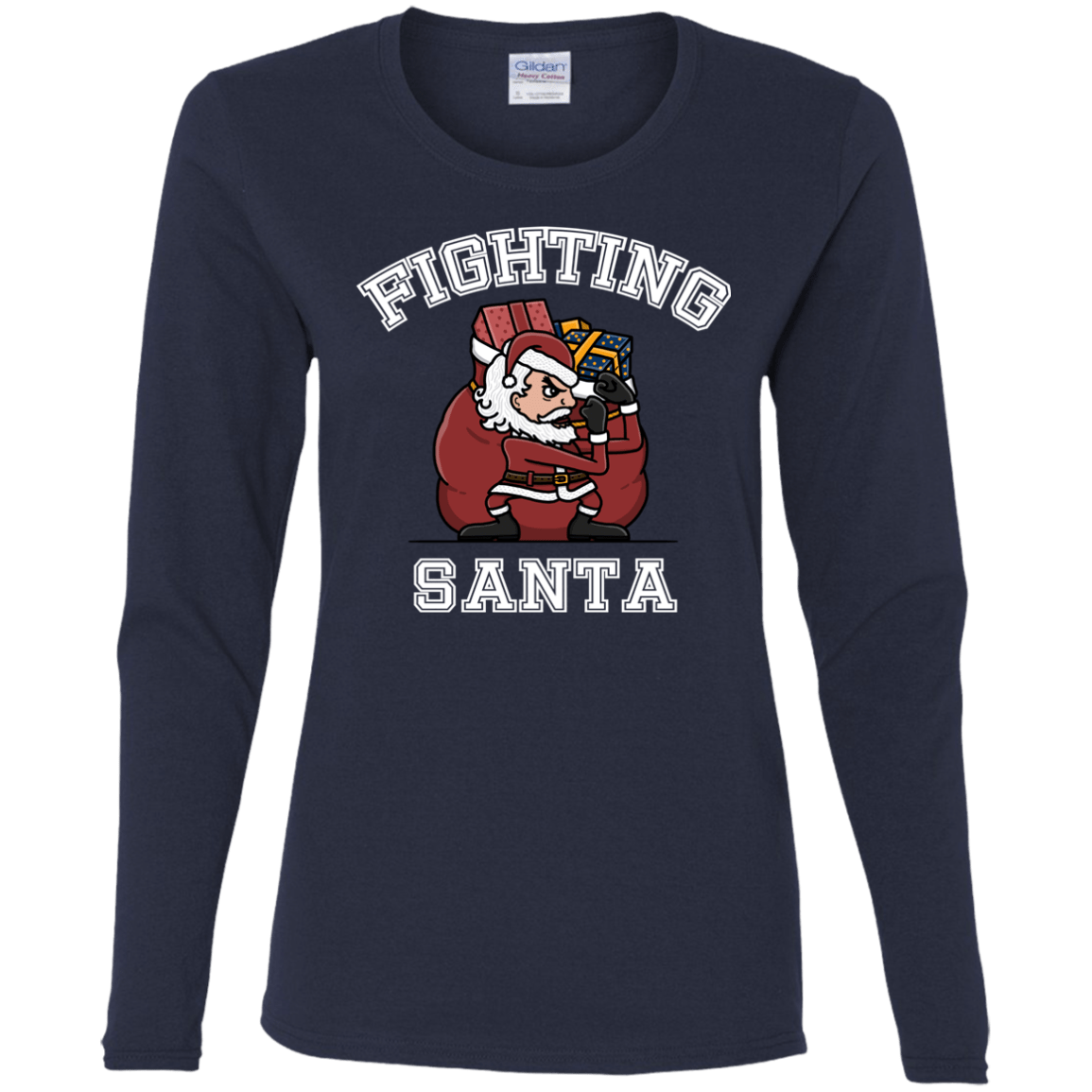 T-Shirts Navy / S Fighting Santa Women's Long Sleeve T-Shirt