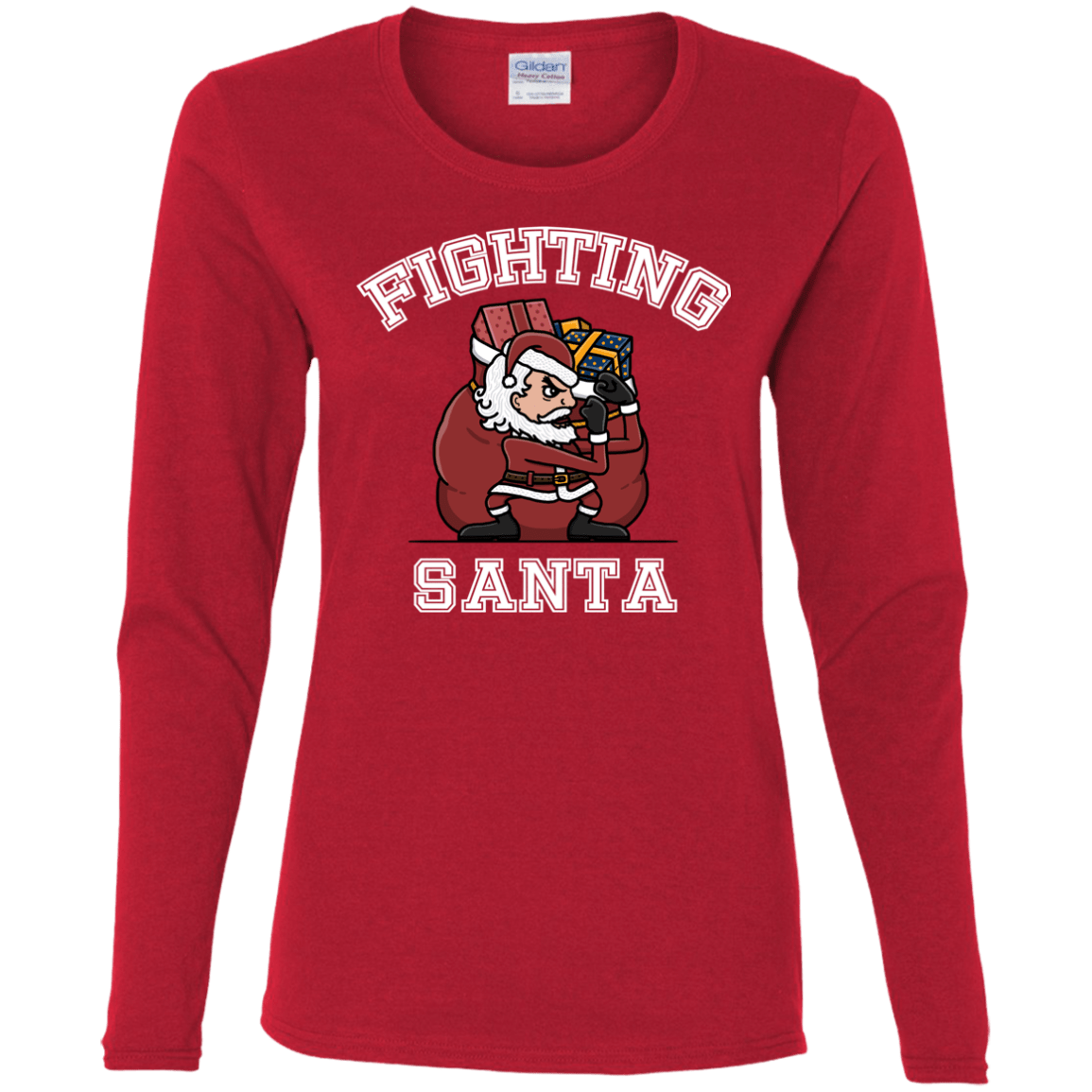 T-Shirts Red / S Fighting Santa Women's Long Sleeve T-Shirt