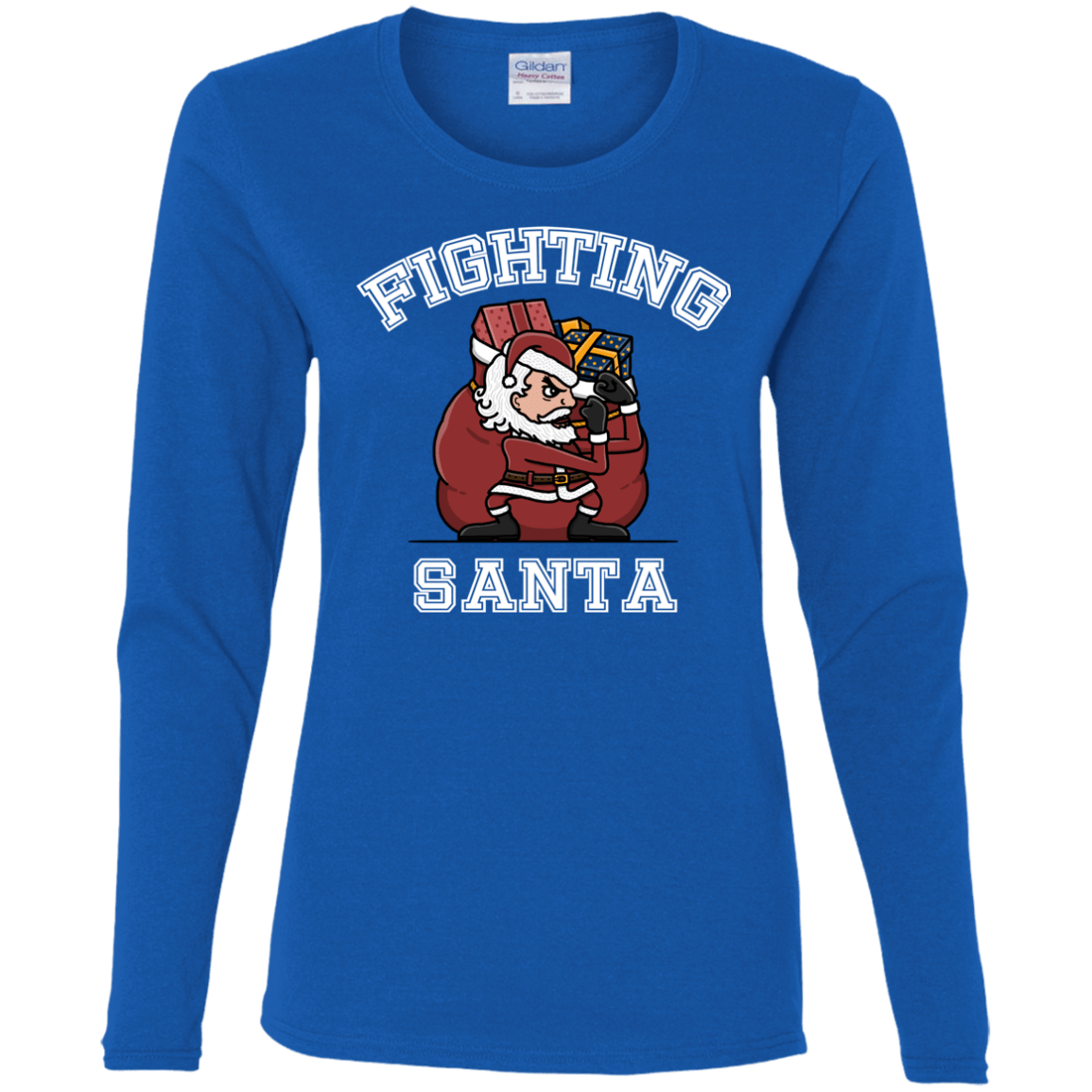 T-Shirts Royal / S Fighting Santa Women's Long Sleeve T-Shirt