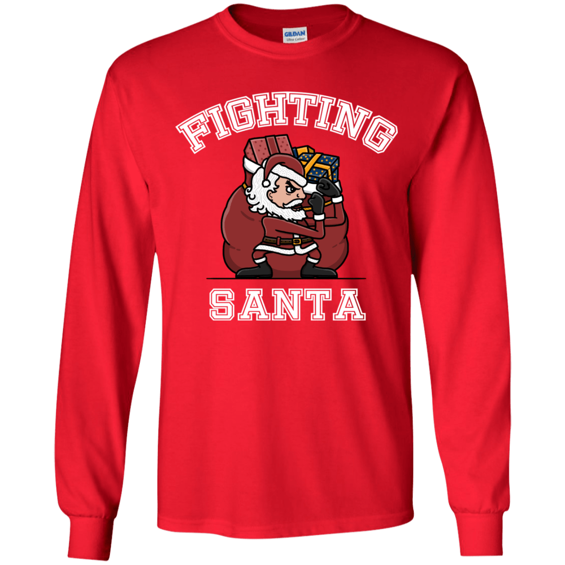 T-Shirts Red / YS Fighting Santa Youth Long Sleeve T-Shirt