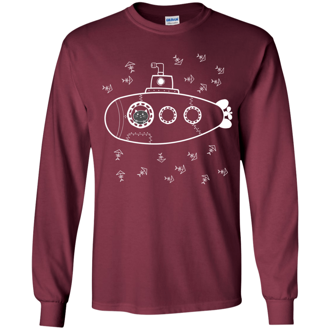 T-Shirts Maroon / YS Fish Watching Youth Long Sleeve T-Shirt