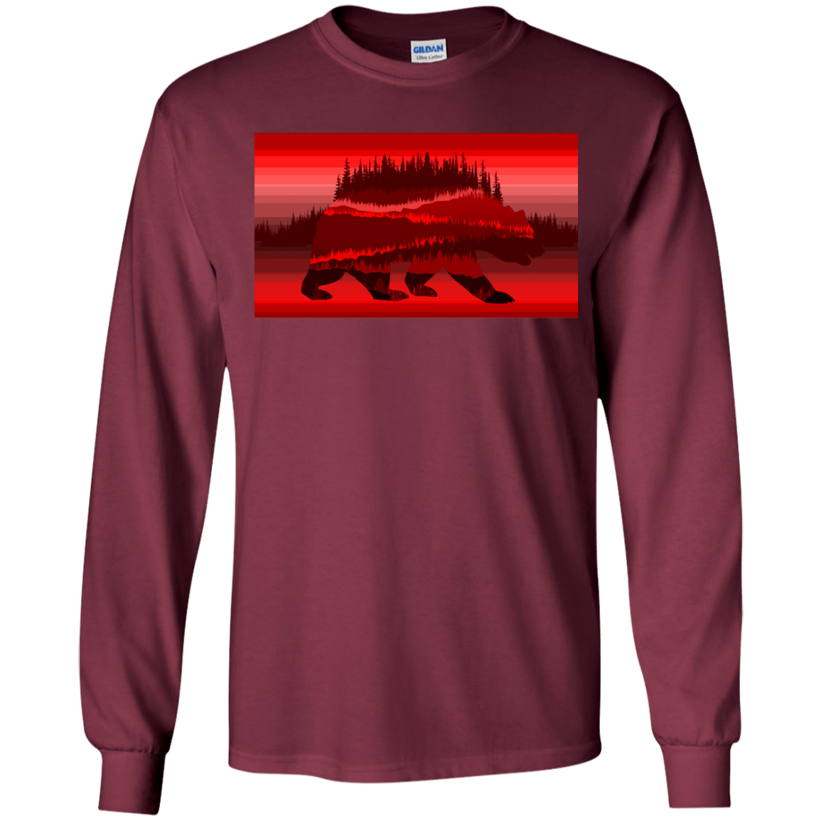 T-Shirts Maroon / YS Forest Bear Youth Long Sleeve T-Shirt