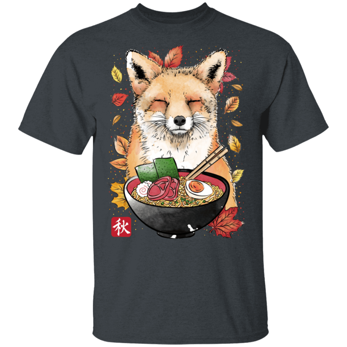 T-Shirts Dark Heather / S Fox, Leaves and Ramen T-Shirt