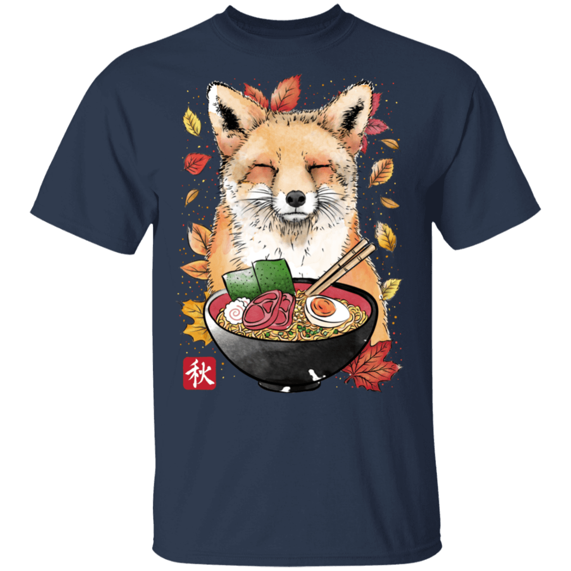 T-Shirts Navy / S Fox, Leaves and Ramen T-Shirt