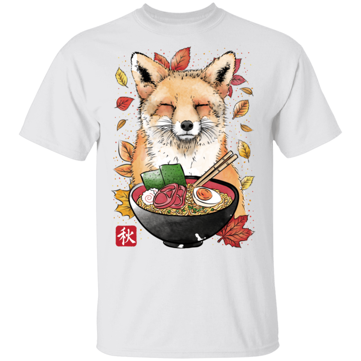 T-Shirts White / S Fox, Leaves and Ramen T-Shirt